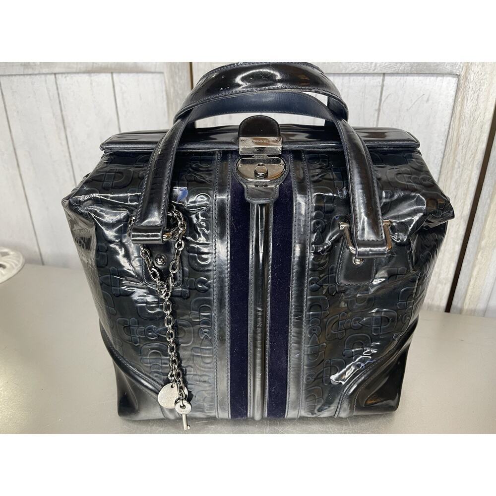 Gucci Horsebit Sherry Line Square Doctor's Bag Handbag Navy Patent Leather
